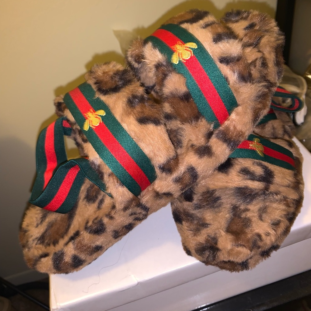 Fuzzy Leopard Slipper Sandals